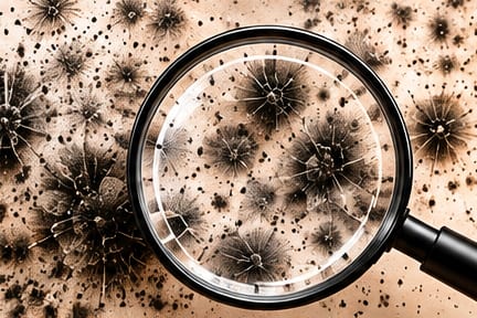 Mold growth viewed through a magnifying glass