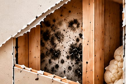 Hidden mold growth behind damaged drywall