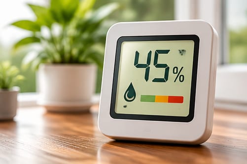 Indoor humidity meter showing controlled humidity