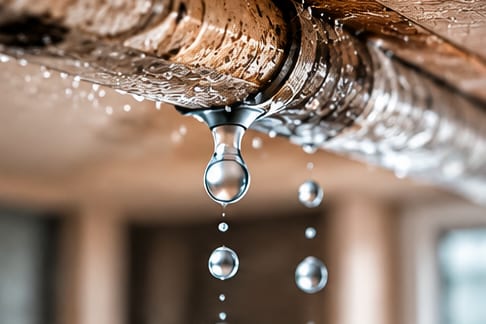 Water dripping from a pipe showing a moisture source