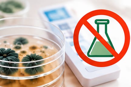 Mold testing sample beside inspection equipment