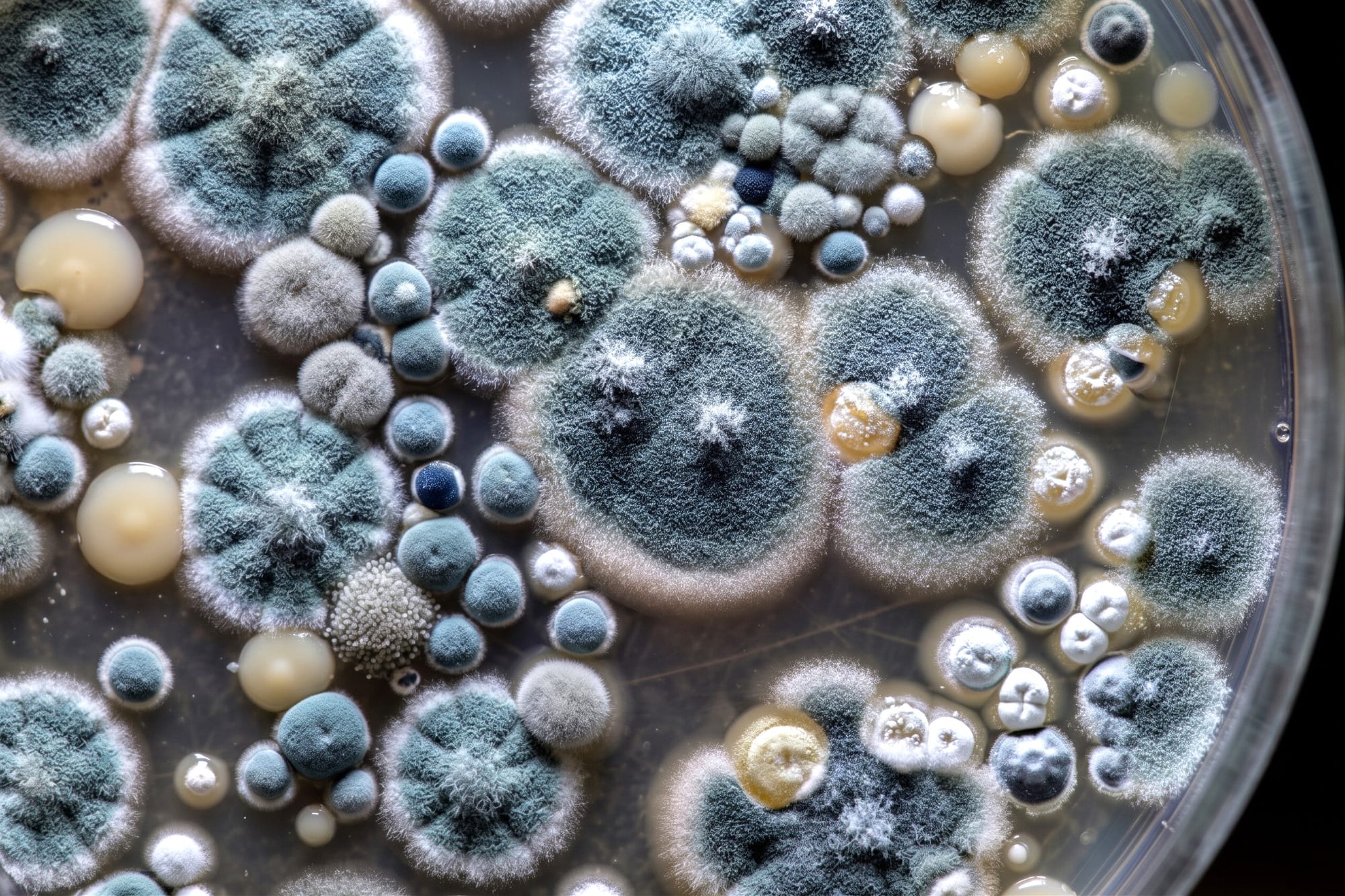 Mold cultures growing in a petri dish used for mold testing